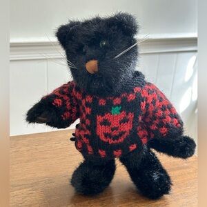 Boyds Bear Inky Catterwall  Black Cat Dressed in Pumpkin Sweater Jointed 9 in